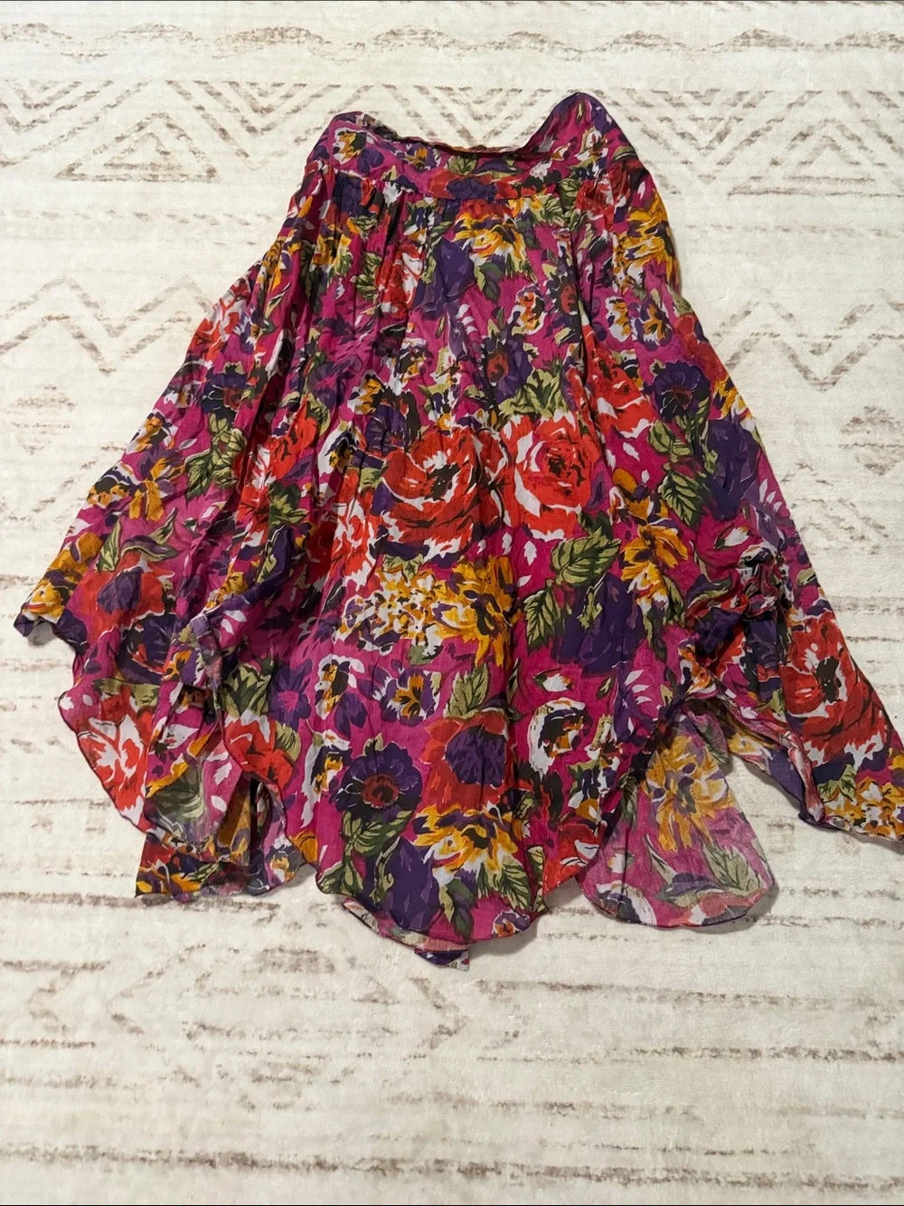 Asymmetrical Floral Midi Skirt in Fuchsia Pink